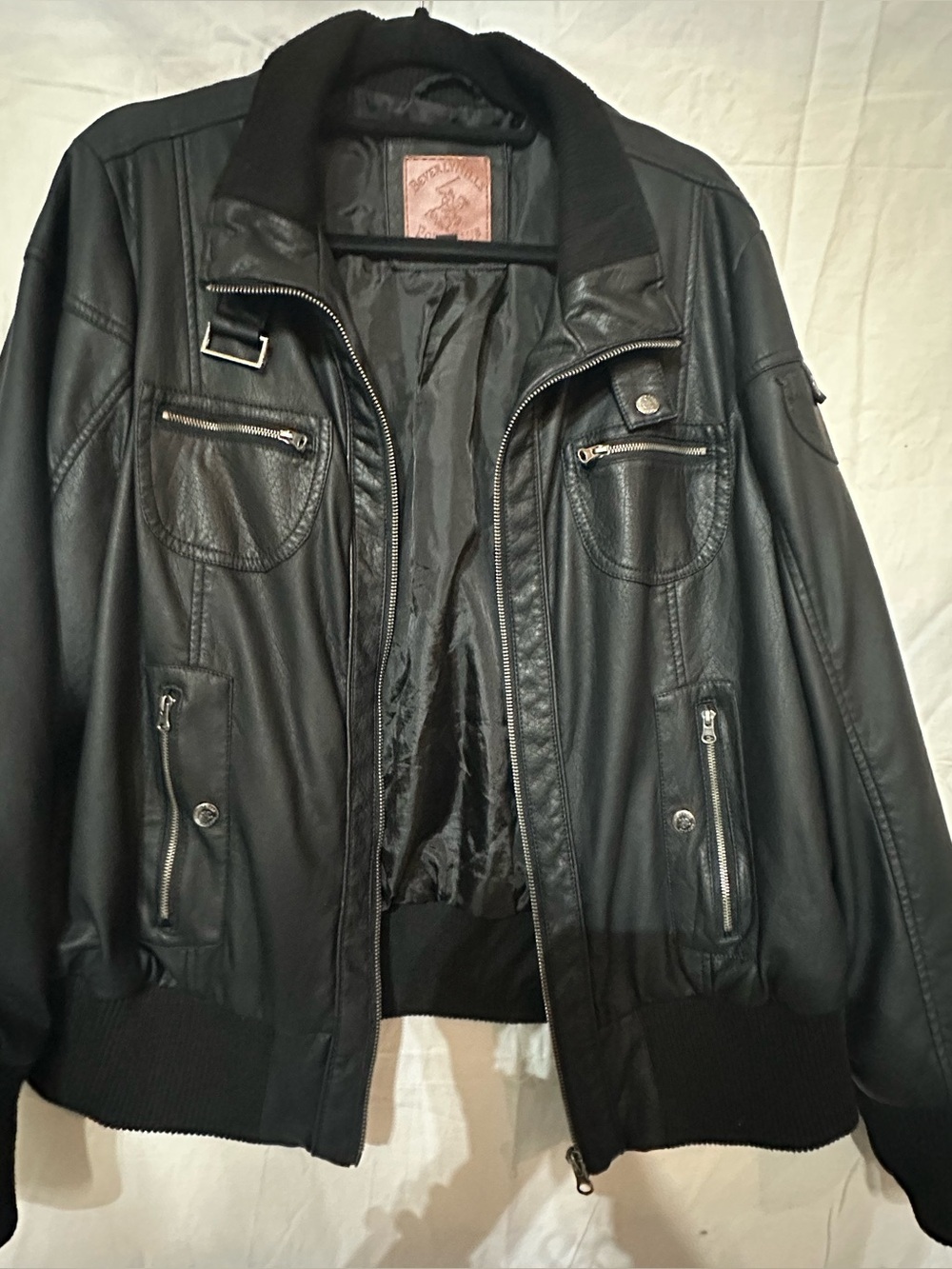 Beverly Hills Polo Club Black Faux Leather Satin-Lined Biker Jacket